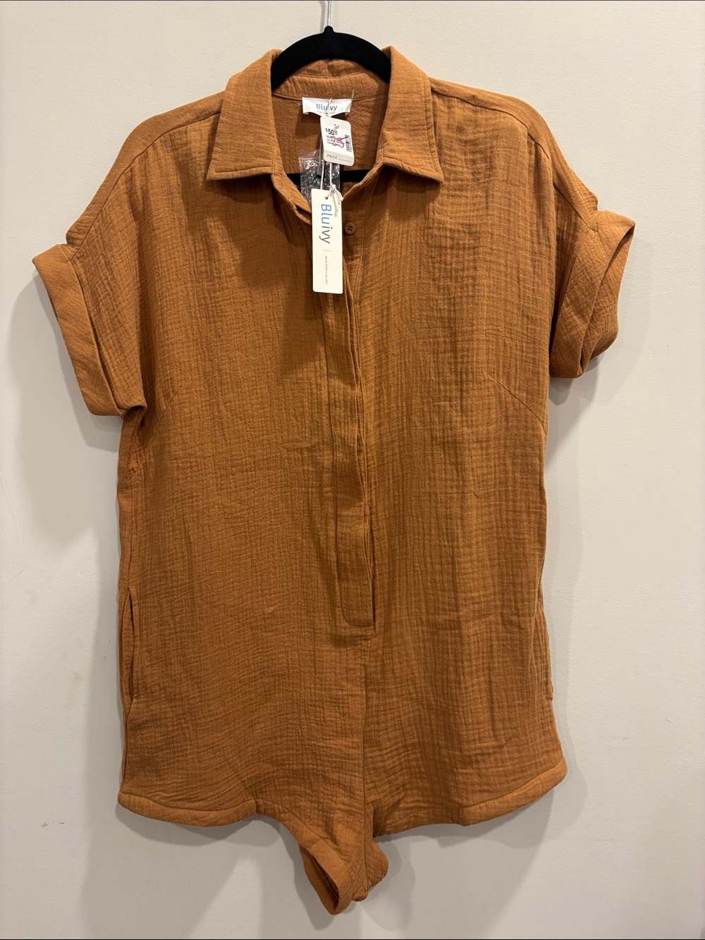 Bluivy Burnt Orange Button-Front Romper